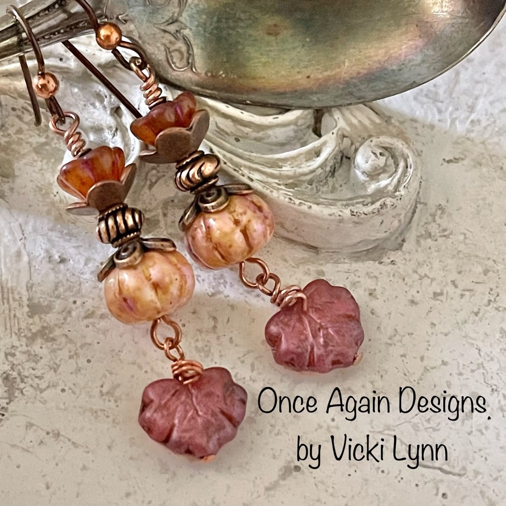 Hand Crafted “Winterberry Vine” Pumpkin Earrings
